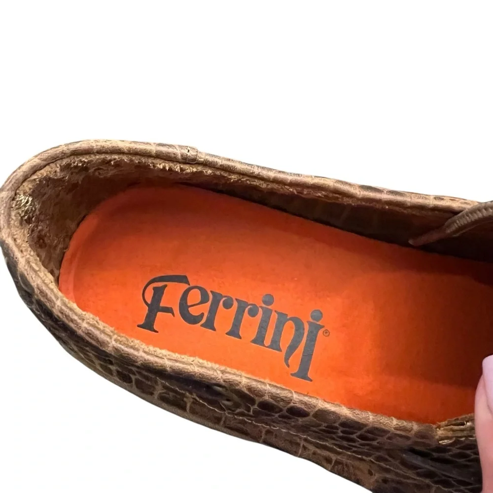 Ferrini Italia Crocodile Print‎ Leather Comfort Loafers Womens Brown Flats 8.5 D